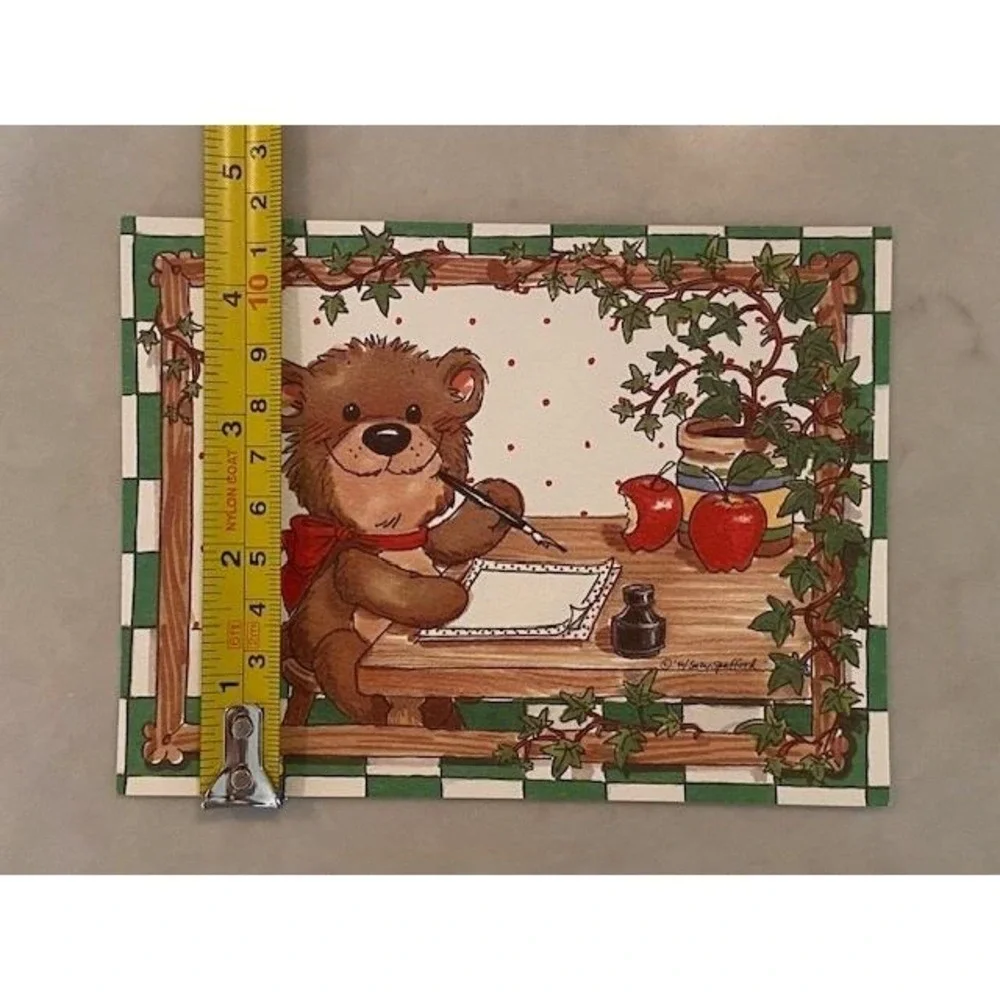 Suzy's Zoo Vintage 1994 Bear Writing Note Cards Set of 5 Blank Stationery Green